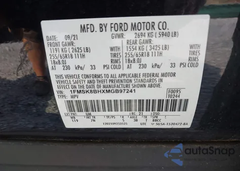 2021 Ford Explorer z USA, uszkodzony, nr VIN 1FMSK8BHXMGB97241